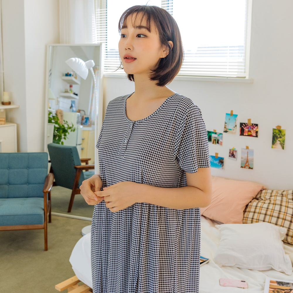 여성잠옷 냉감 반팔 잠옷 파자마 홈웨어 원피스 - 메인 이미지