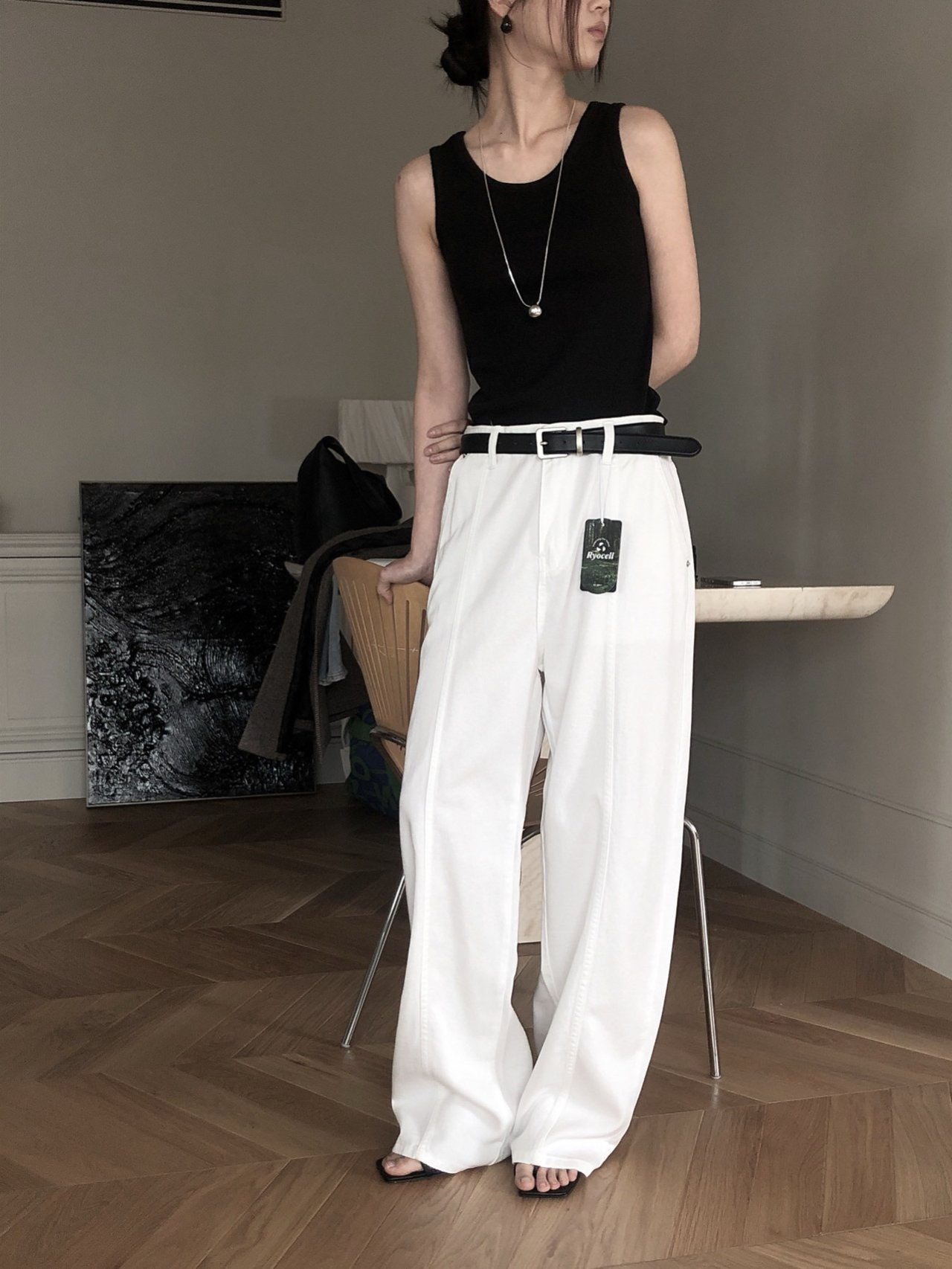Le Butter 르버터 써머 절개 진 코튼 데님 팬츠 일자 와이드 데일리 바지 상세 이미지 6