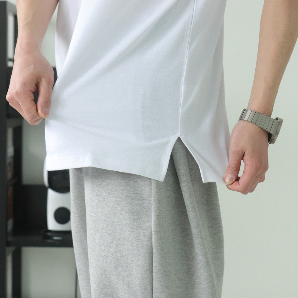 남자반팔티 오버핏 빅사이즈 무지 면 레이어드 티셔츠 - 상세 이미지 2