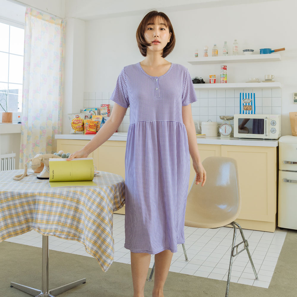 여성잠옷 냉감 반팔 잠옷 파자마 홈웨어 원피스 - 상세 이미지 4