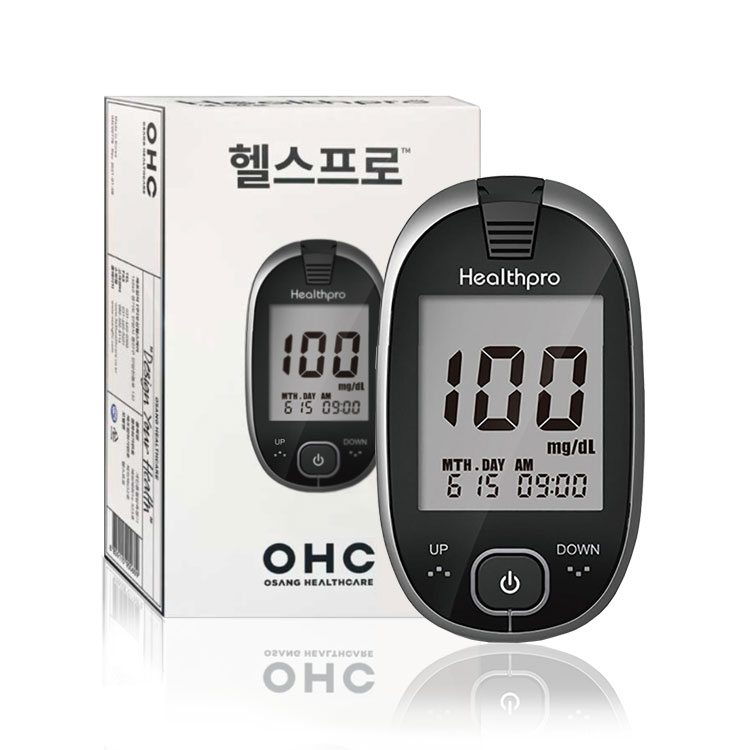 헬스프로 혈당측정기 혈당계 풀세트 (본체+파우치+란셋10개+채혈기) - 메인 이미지