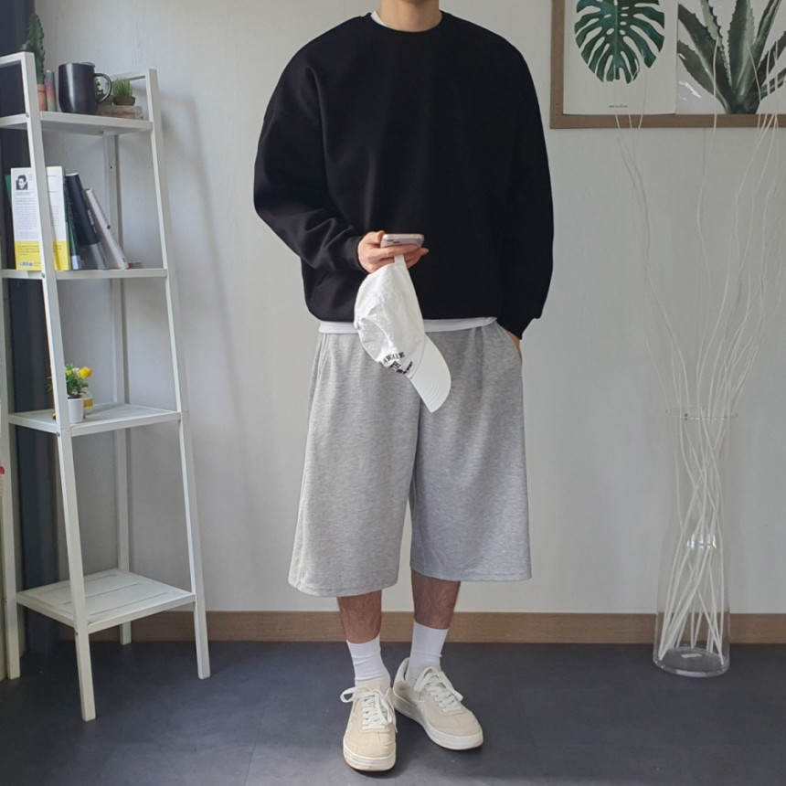 남자 트랙 사이드핀턱 7부 버뮤다팬츠 와이드 벌룬 헬스반바지 스웻팬츠 상세 이미지 75