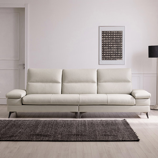 삼익가구 사이먼 통가죽 천연면피 소파 스툴미포함, 라이트베이지, 4인용