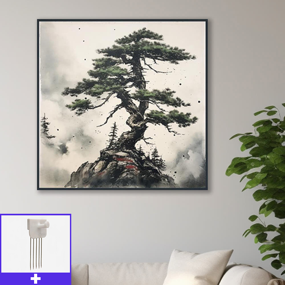 재물 소나무 80x80cm 무광블랙 알루미늄액자 소나무그림 - 메인 이미지