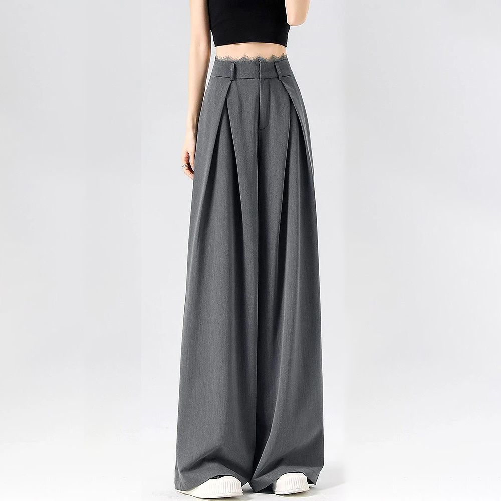 여성 레이스 정장바지 하이웨스트 루즈핏 키높이 캐주얼 와이드팬츠 - 상세 이미지 2