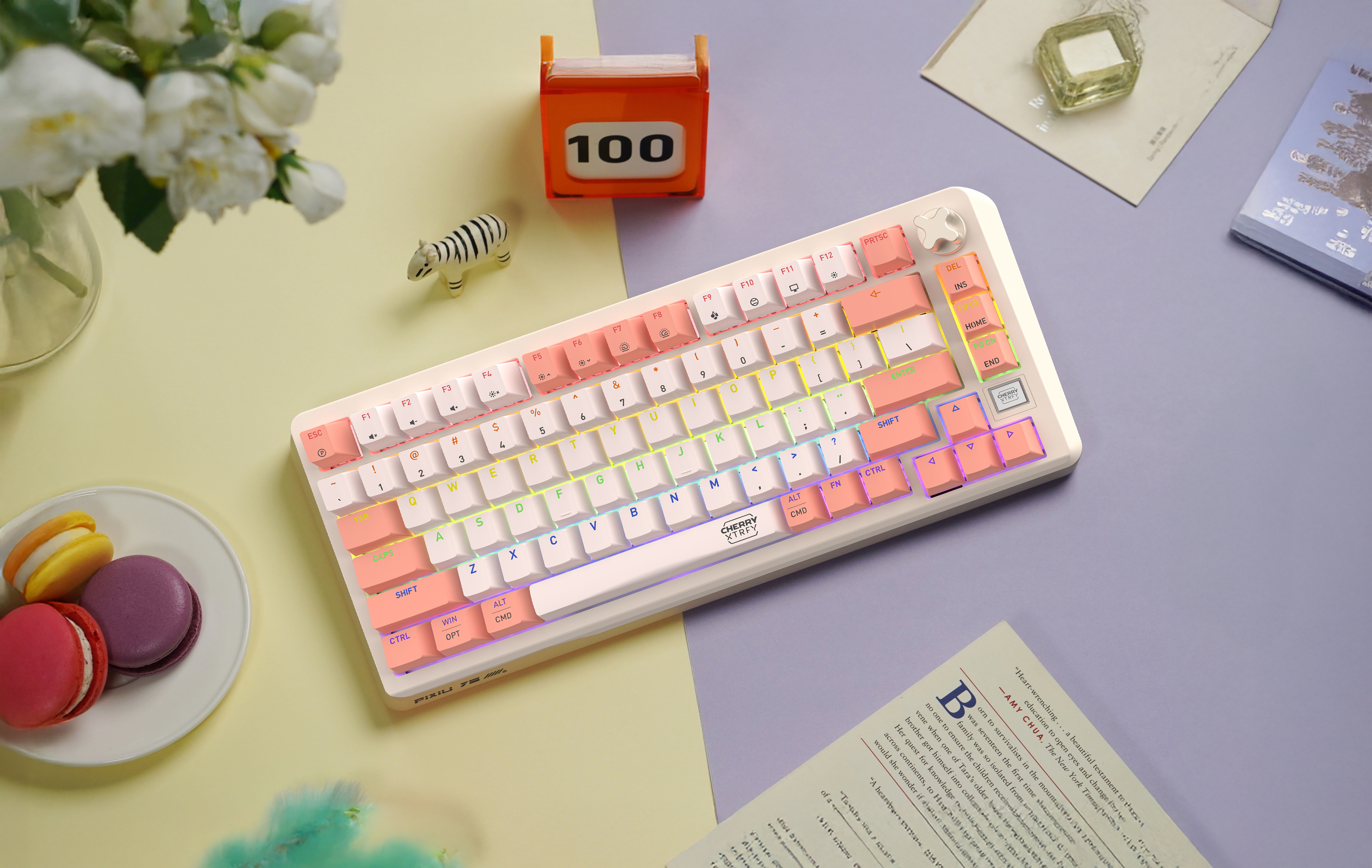 체리 XTRFY PIXIU 75 RGB MX2A 무선 3모드 게이밍 키보드 화이트 저소음 적축 - 상품 이미지