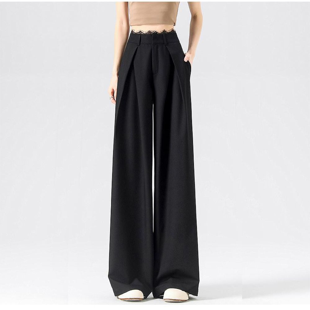 여성 레이스 정장바지 하이웨스트 루즈핏 키높이 캐주얼 와이드팬츠 - 상세 이미지 4