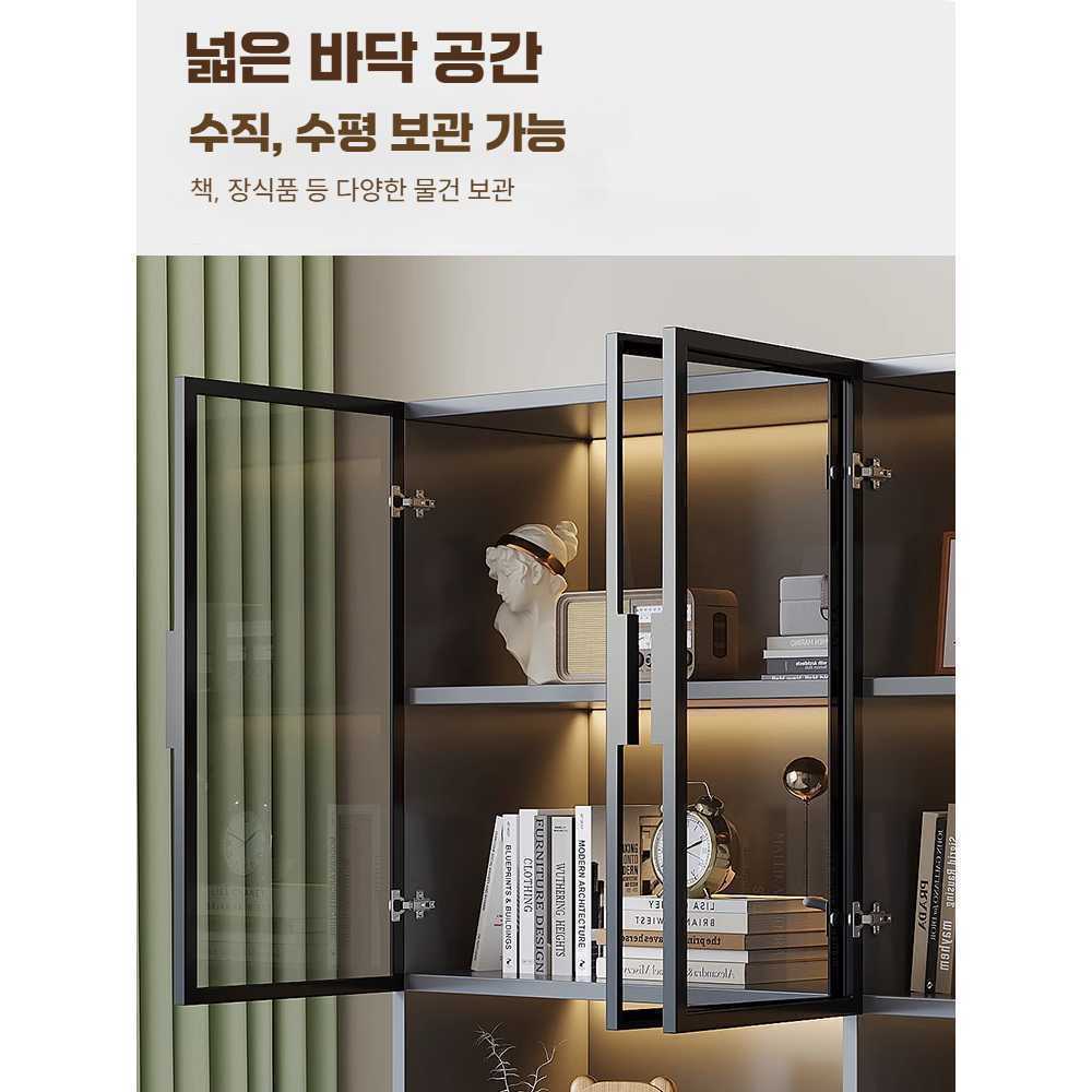 투명 유리 책장 고급 벽면 수납장 진열장 서재 책꽂이 2문 회색 60x32x200 - 상세 이미지 3