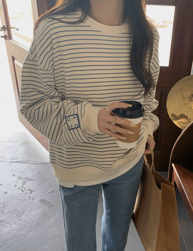모엘라 여성 봄 루즈핏 긴팔 스트라이프 맨투맨 티셔츠