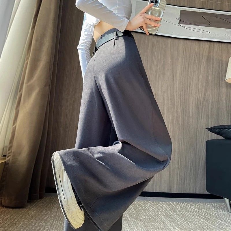 여성정장바지 봄가을 루즈핏 하이웨스트 벨트 정장와이드팬츠 - 상세 이미지 2