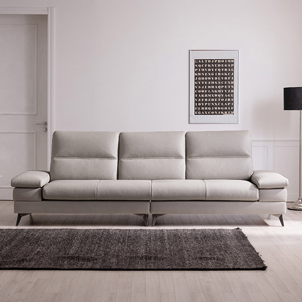 삼익가구 사이먼 통가죽 천연면피 소파 스툴미포함, 라이트그레이, 4인용