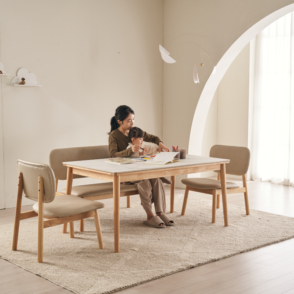 장인가구 칸토르모노 세라믹 원목 낮은 식탁 테이블 세트 6인 1800 패밀리 SE0등급