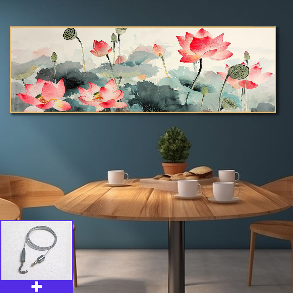 풍요연꽃 160x50cm 무광골드 알루미늄 액자 - 메인 이미지