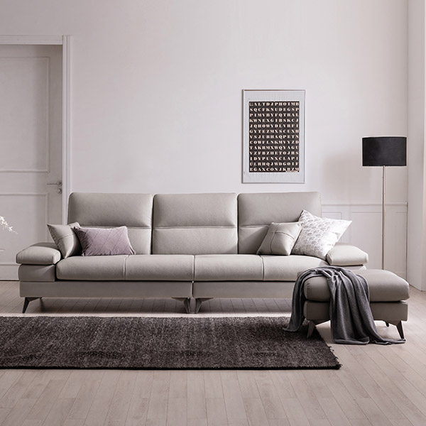 삼익가구 사이먼 통가죽 천연면피 소파 스툴포함, 라이트그레이, 4인용