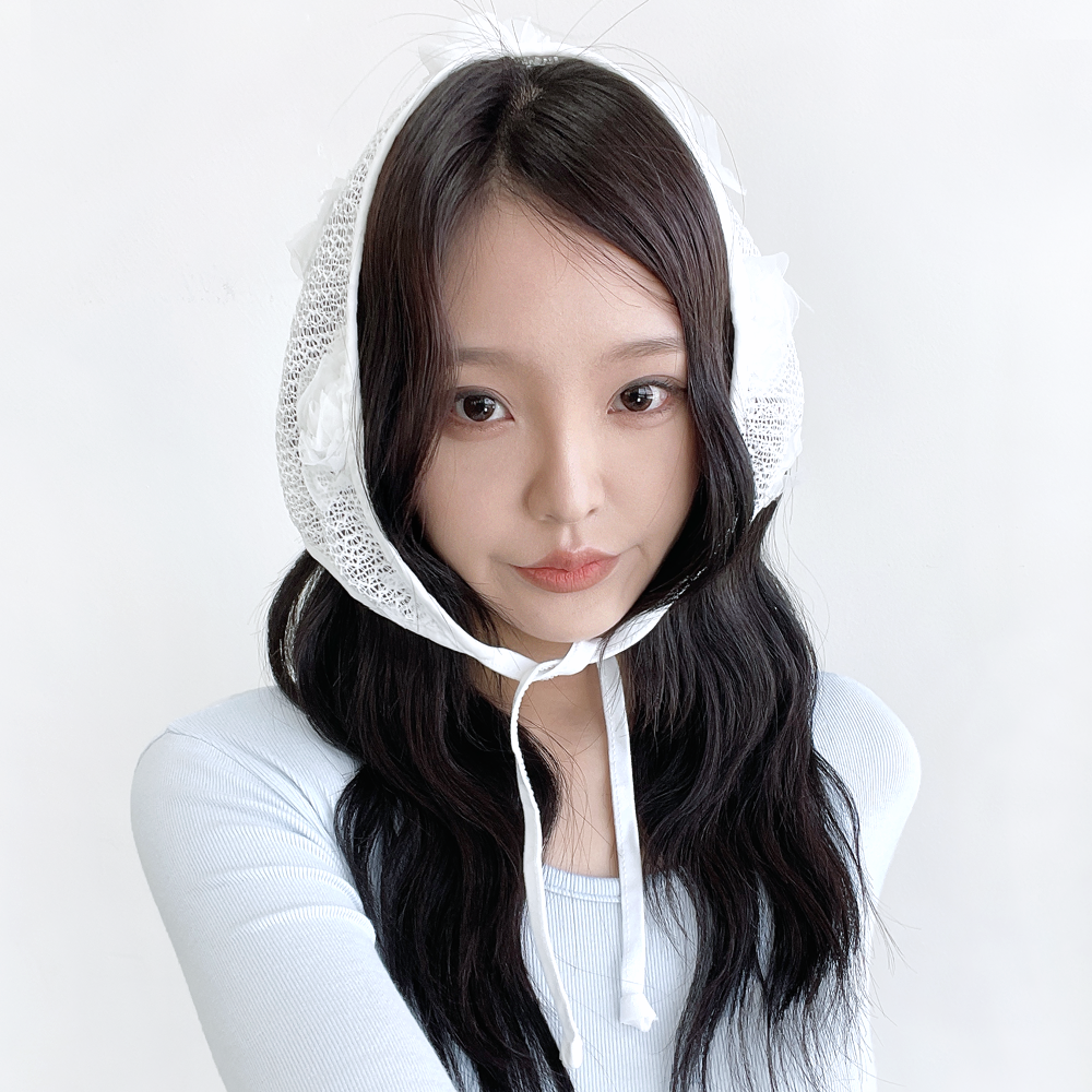 꽃 플라워 레이스 망사 헤어커치프 여성 여름 삼각 스카프 두건 - 상세 이미지 2