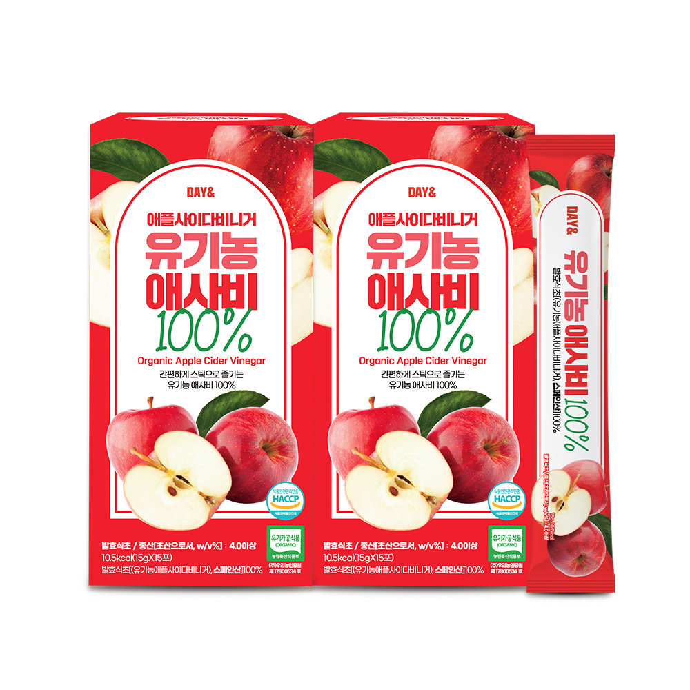 [2+2] 데이엔 유기농 사과식초 애플사이다비니거 애사비 스틱 15g 15포, 4개