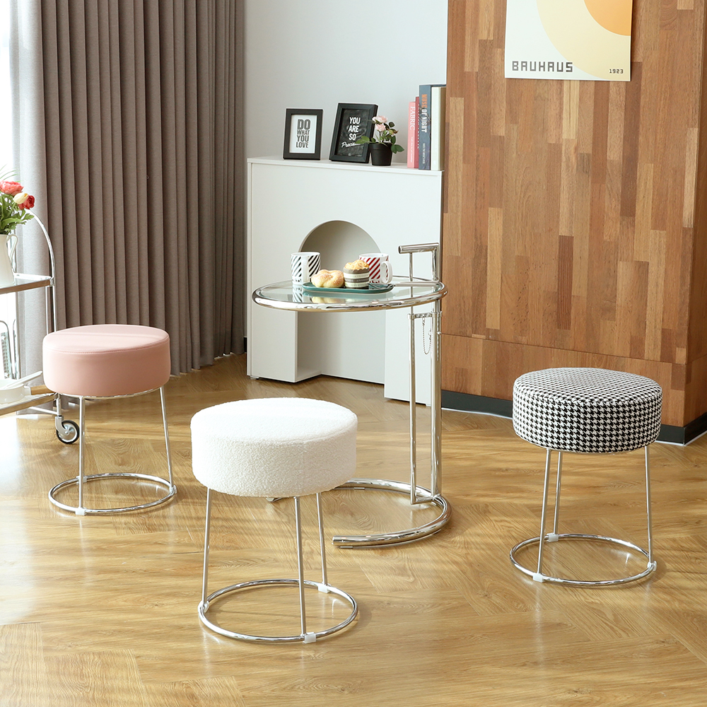 피카소 인테리어 디자인 원형 다용도 화장대 스툴의자 실버, 하운드체크