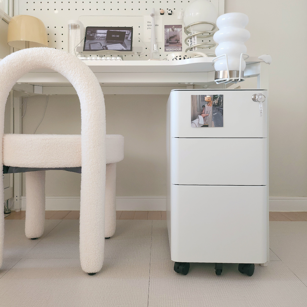 올즈 큐브 3단 프리미엄 스틸 슬림 캐비넷 화이트