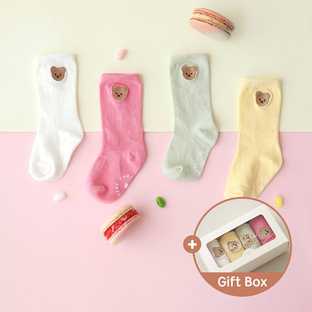 유아양말 4P 선물 세트 미끄럼방지 마카롱 파스텔