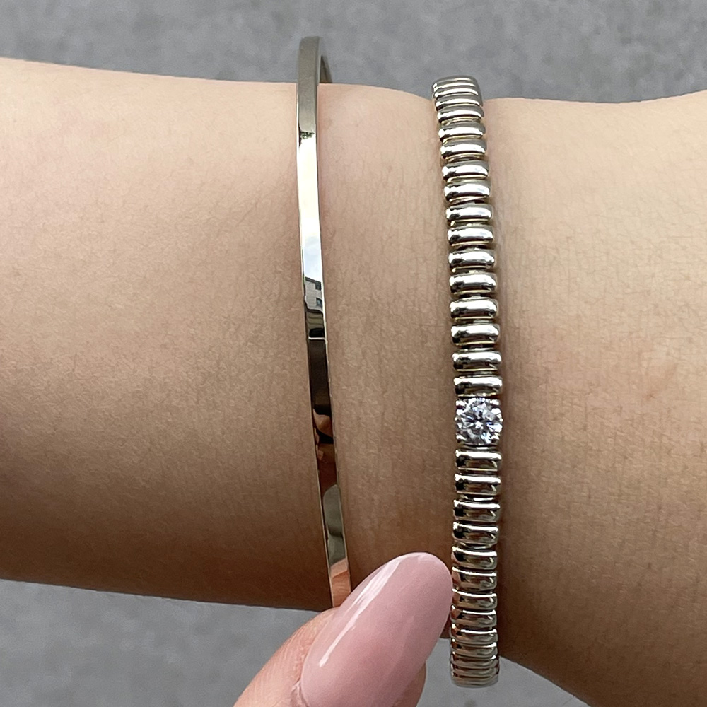 14K 18K 2mm 오픈 뱅글 레이어드 데일리 팔찌 - 상세 이미지 2