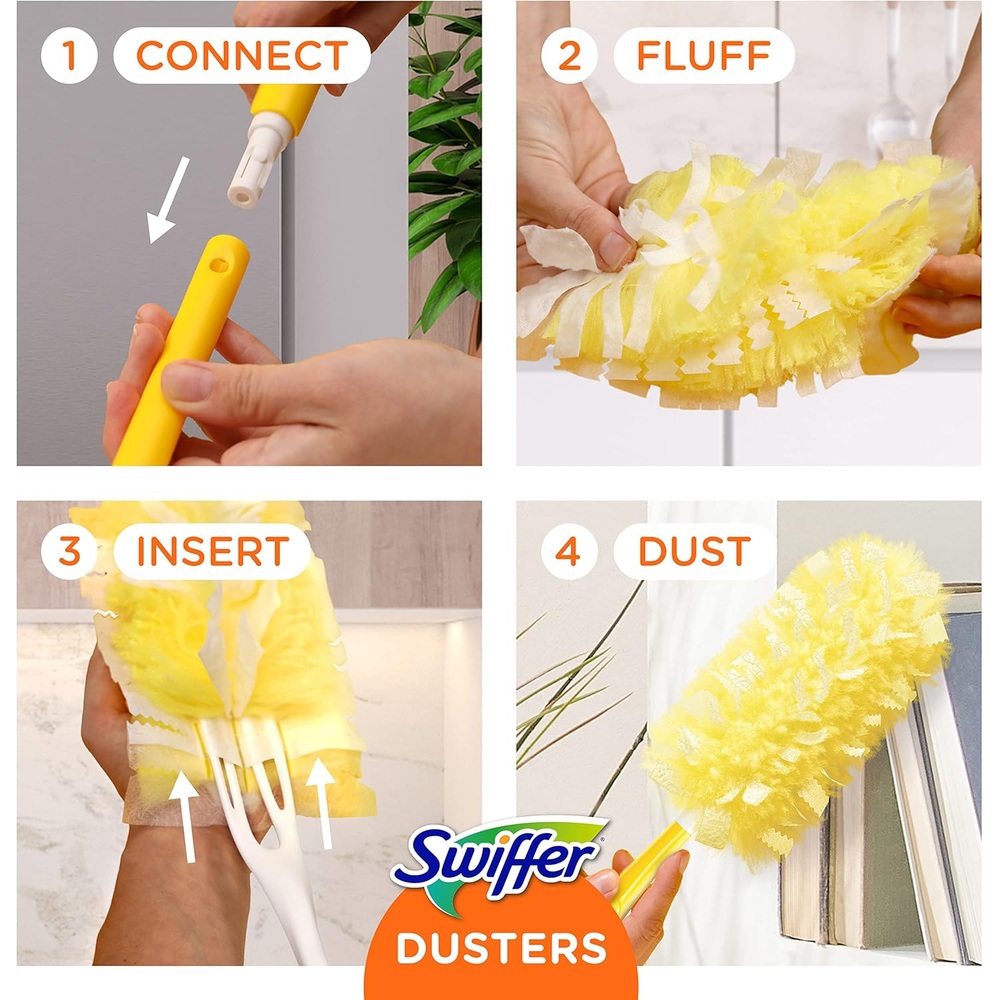 Swiffer Duster Heavy Duty 3 ft 확장형 핸들 스타터 키트 리필 3개 이미지 6