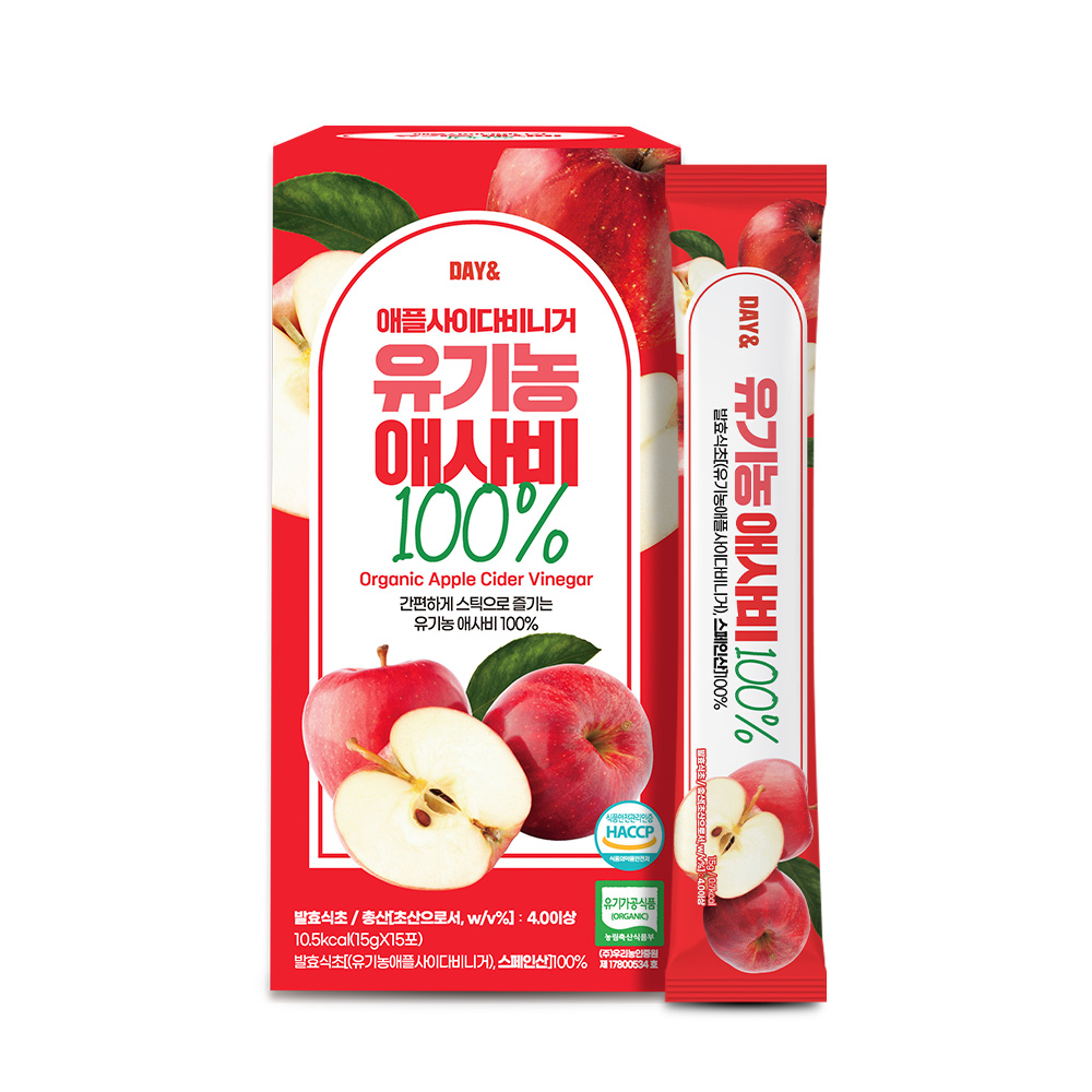 데이엔 유기농 사과식초 애플사이다비니거 애사비 스틱 15g 15포, 1개