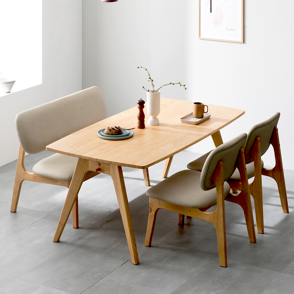 장인가구 칸토르 원목 낮은 식탁 테이블 세트 4인 1400 패밀리 SE0등급