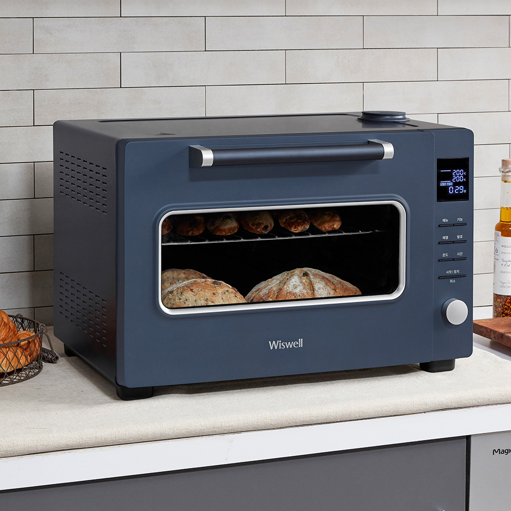 위즈웰 오븐 인헨스 WOP100 클래식블루 홈베이킹 제과 제빵 전기 컨벡션 스팀 피자 기계