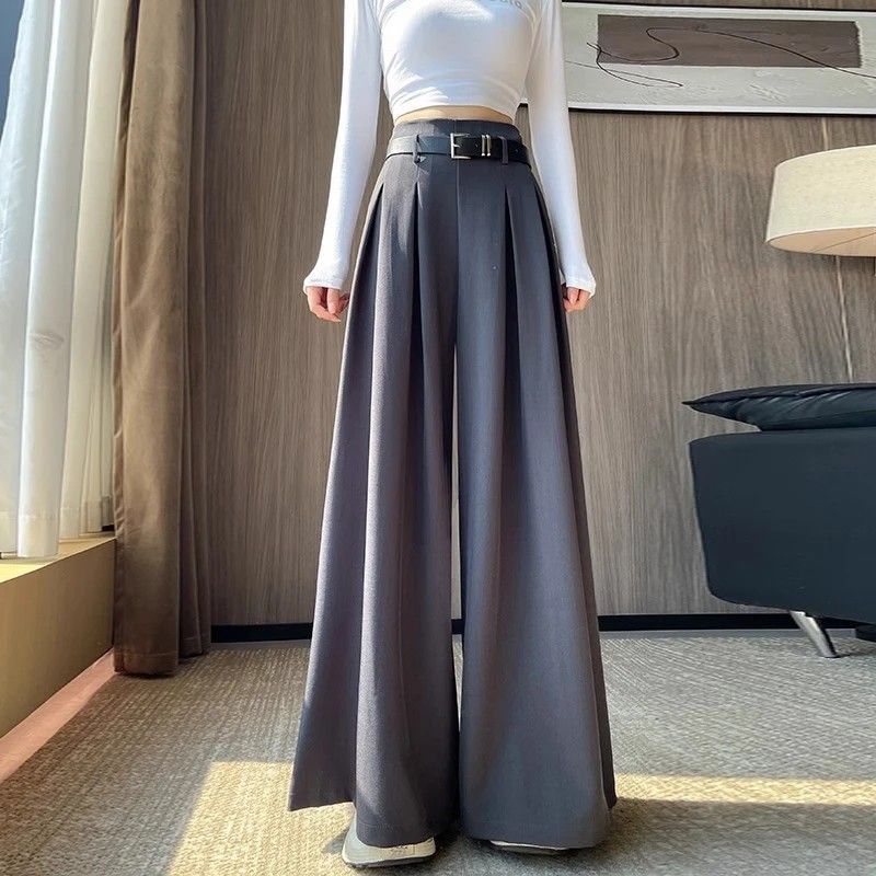 여성정장바지 봄가을 루즈핏 하이웨스트 벨트 정장와이드팬츠 - 상세 이미지 3