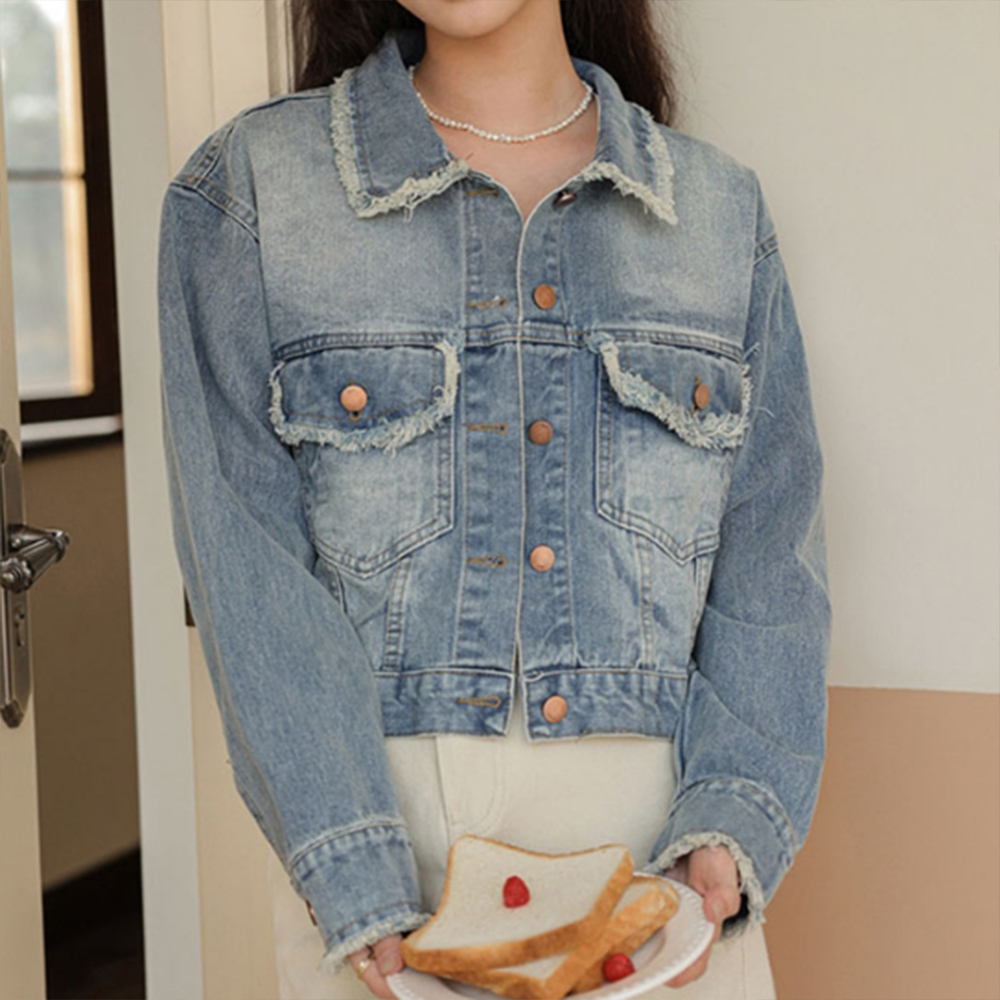 여자 청자켓 데님 여성 여름 겨울 캐쥬얼 간절기 긴팔 자켓 봄 가을 따뜻한 카라넥 크롭 - 상품 이미지