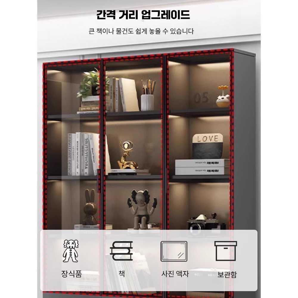 J2K 홈 책꽂이 벽면 모던 책장 유리 수납장 바닥형 60cm 2문 흰색 (유리X) - 상세 이미지 3