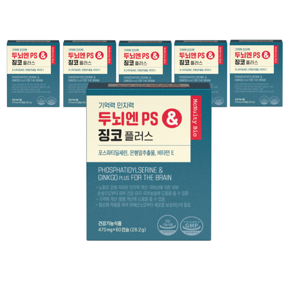 두뇌엔 PS 엔 징코 플러스, 포스파티딜세린 기억력 은행잎추출물 인지력 60캡슐, 6개 - 메인 이미지
