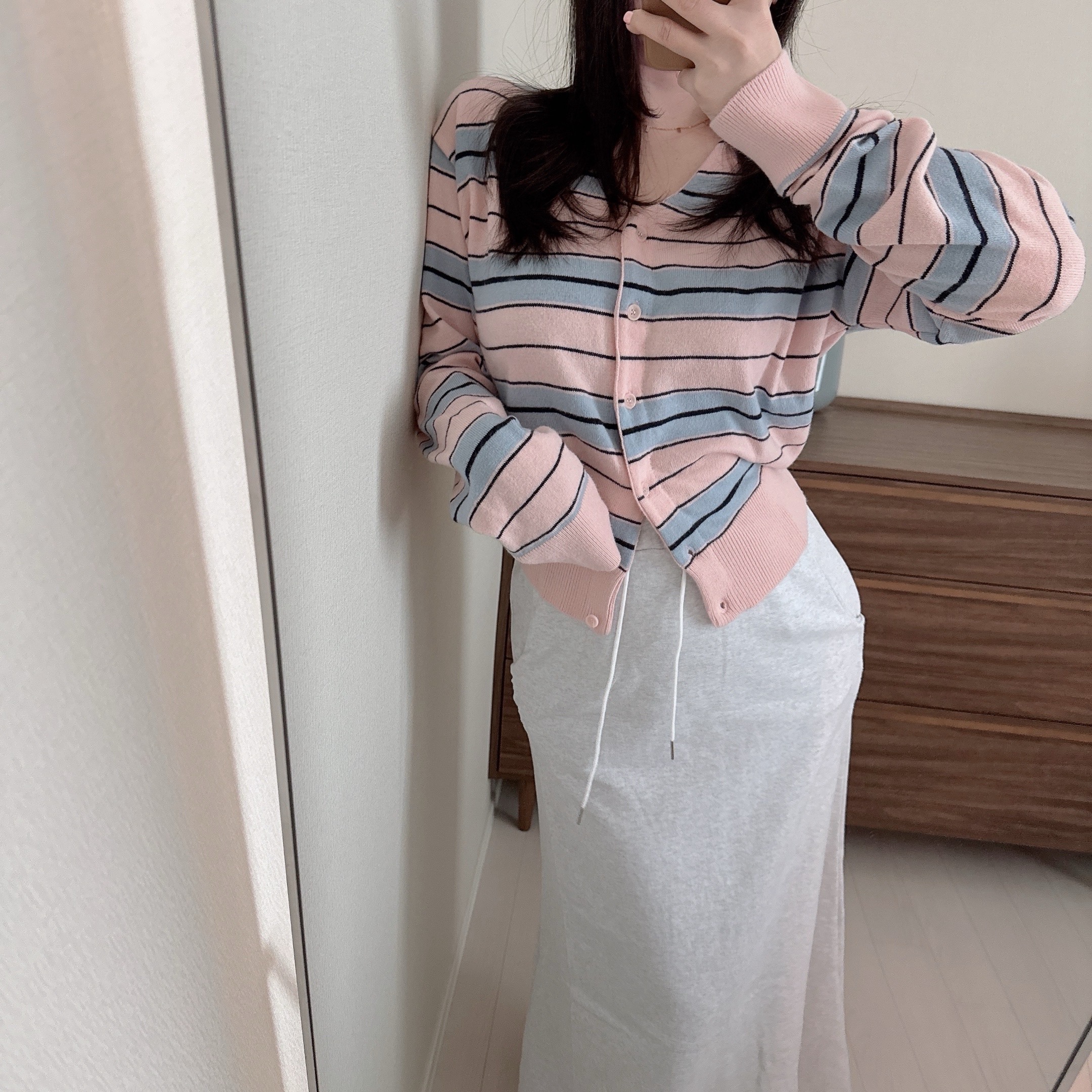 메베르 단가라 스트라이프 브이넥 루즈 니트 가디건 3color 상세 이미지 56