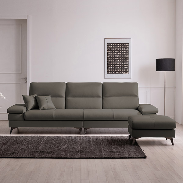 삼익가구 사이먼 통가죽 천연면피 소파 스툴포함, 머드그레이, 4인용