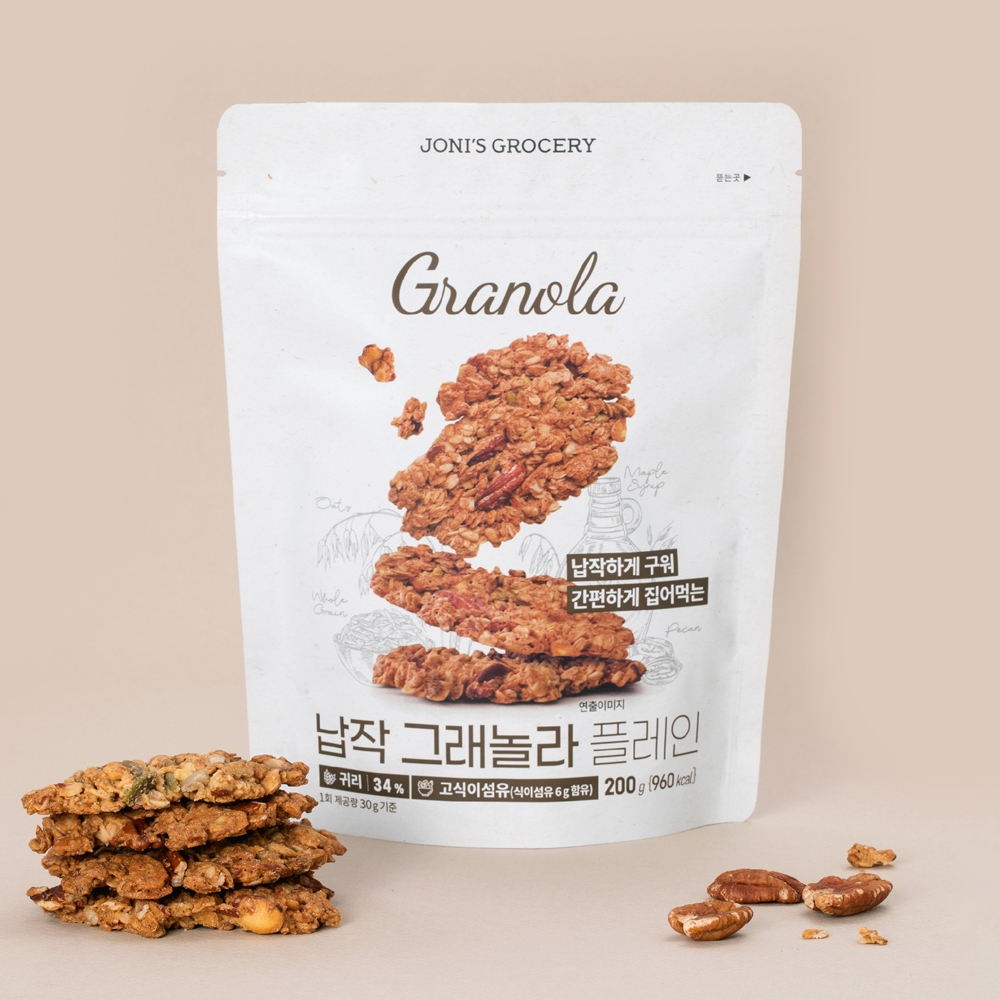 조니스그로서리 납작 그래놀라 플레인 초코 수제 통곡물 오트밀 시리얼 200g