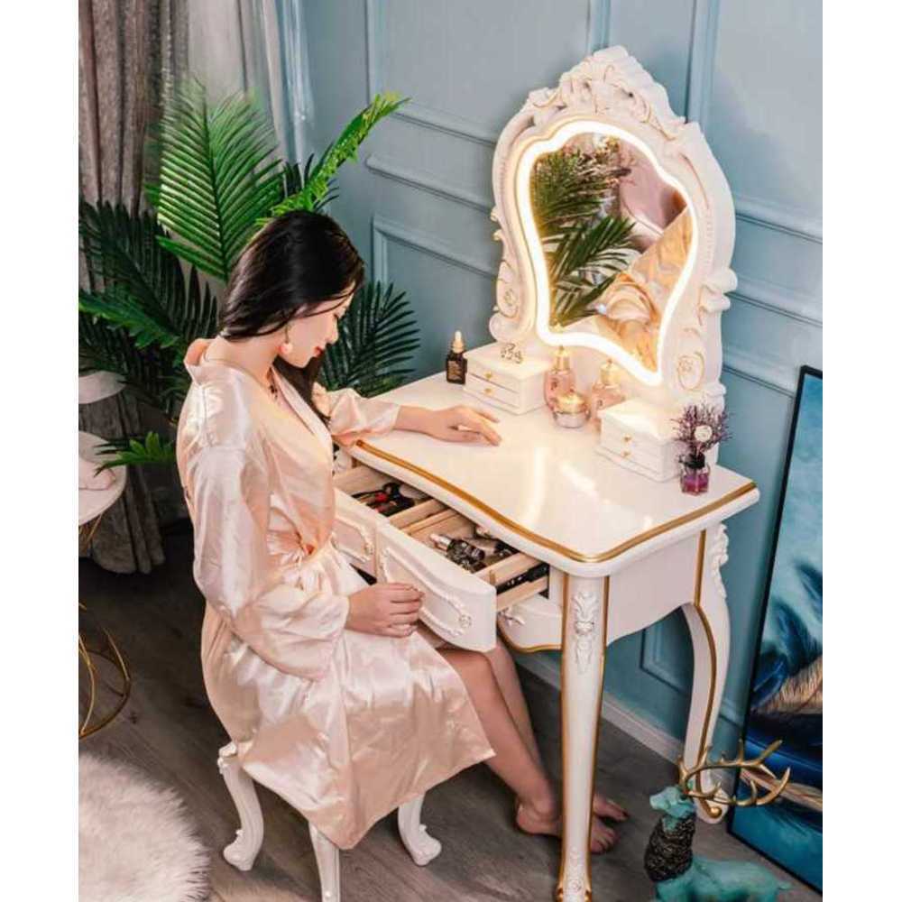 엔틱화장대 led 북유럽 고급 서랍 유럽풍 학생 벨벳 80cm - 상세 이미지 2