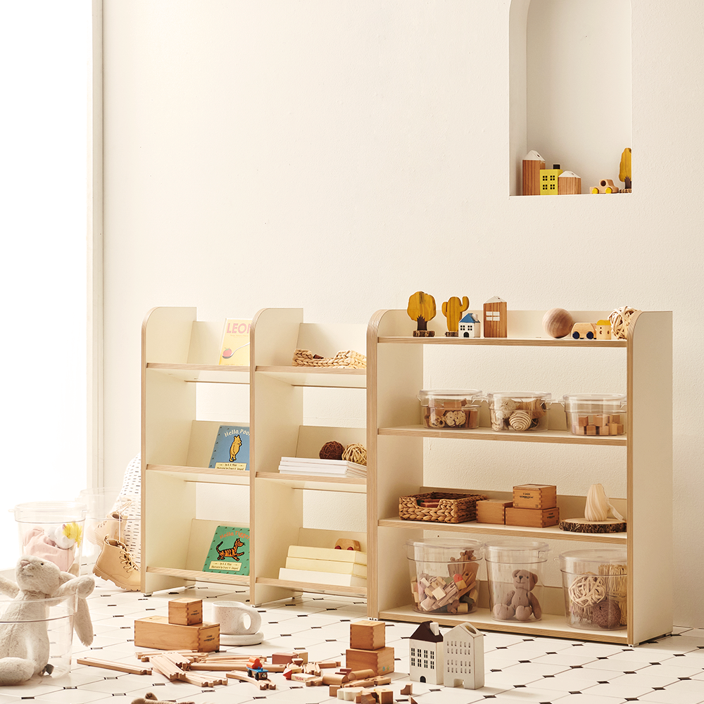 3단 교구장 멜로우 전면 책장 교구장 아기 어린이 832x260x900mm, 3단, 아이보리