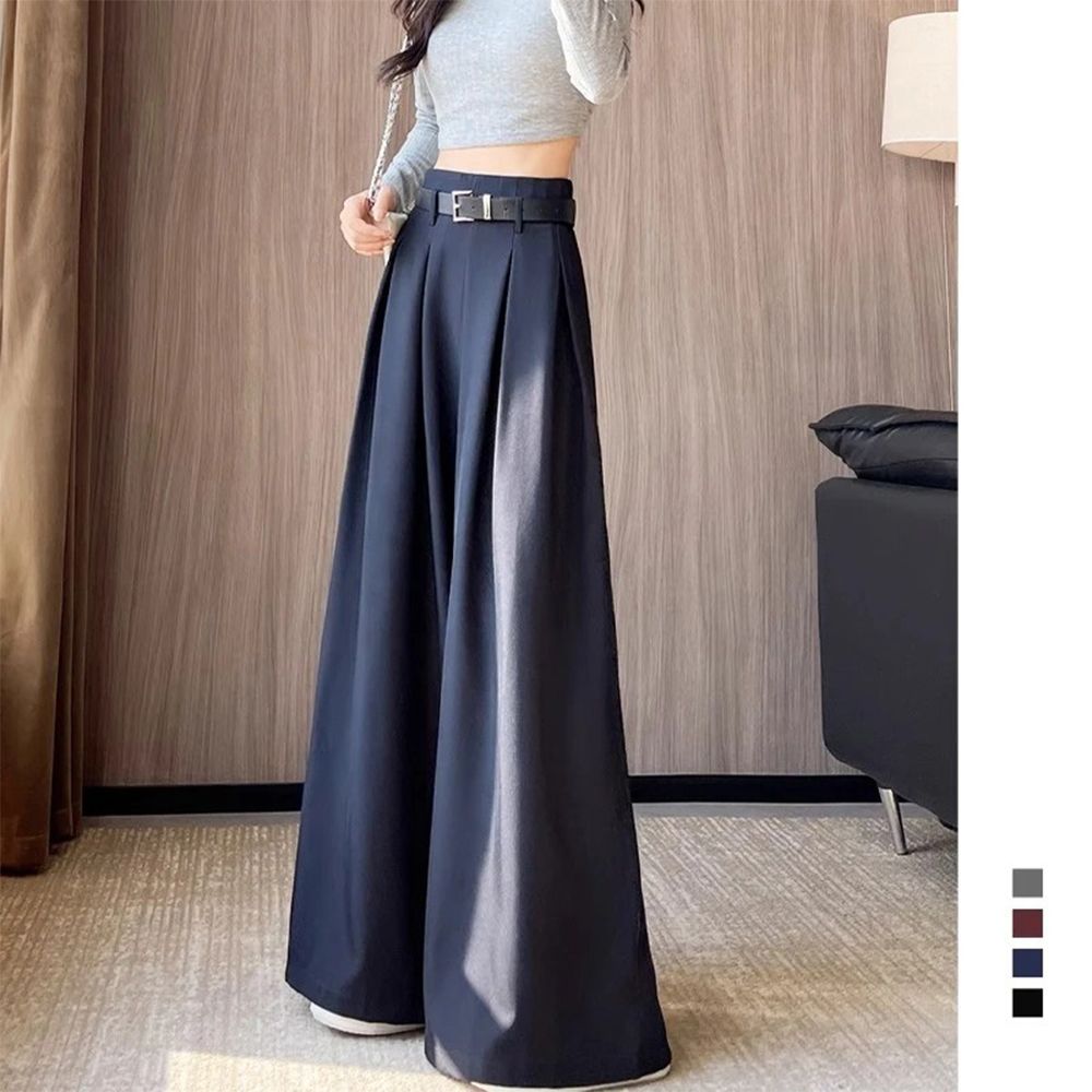 여성정장바지 봄가을 루즈핏 하이웨스트 벨트 정장와이드팬츠 - 상품 이미지
