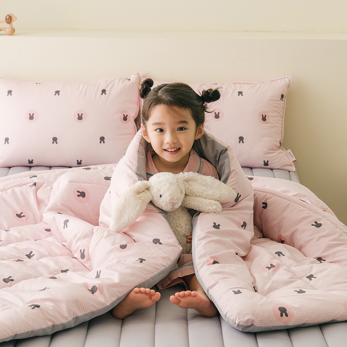키즈 에어히트 발열 차렵 겨울이불 패드세트 에어래빗 핑크 (토끼), S.SS(싱글.슈퍼싱글겸용)