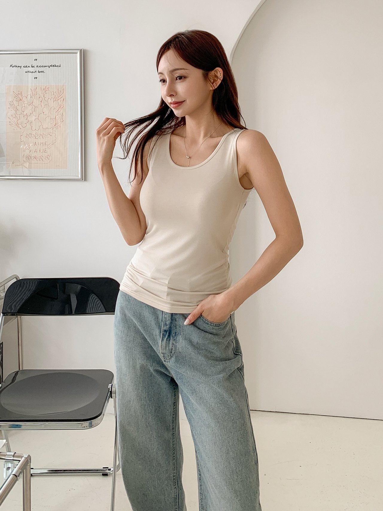 로라벨 캔시 여성 나시 이너 티 레이어드 뷔스티에 여름 기본 티셔츠 탑 이미지 3
