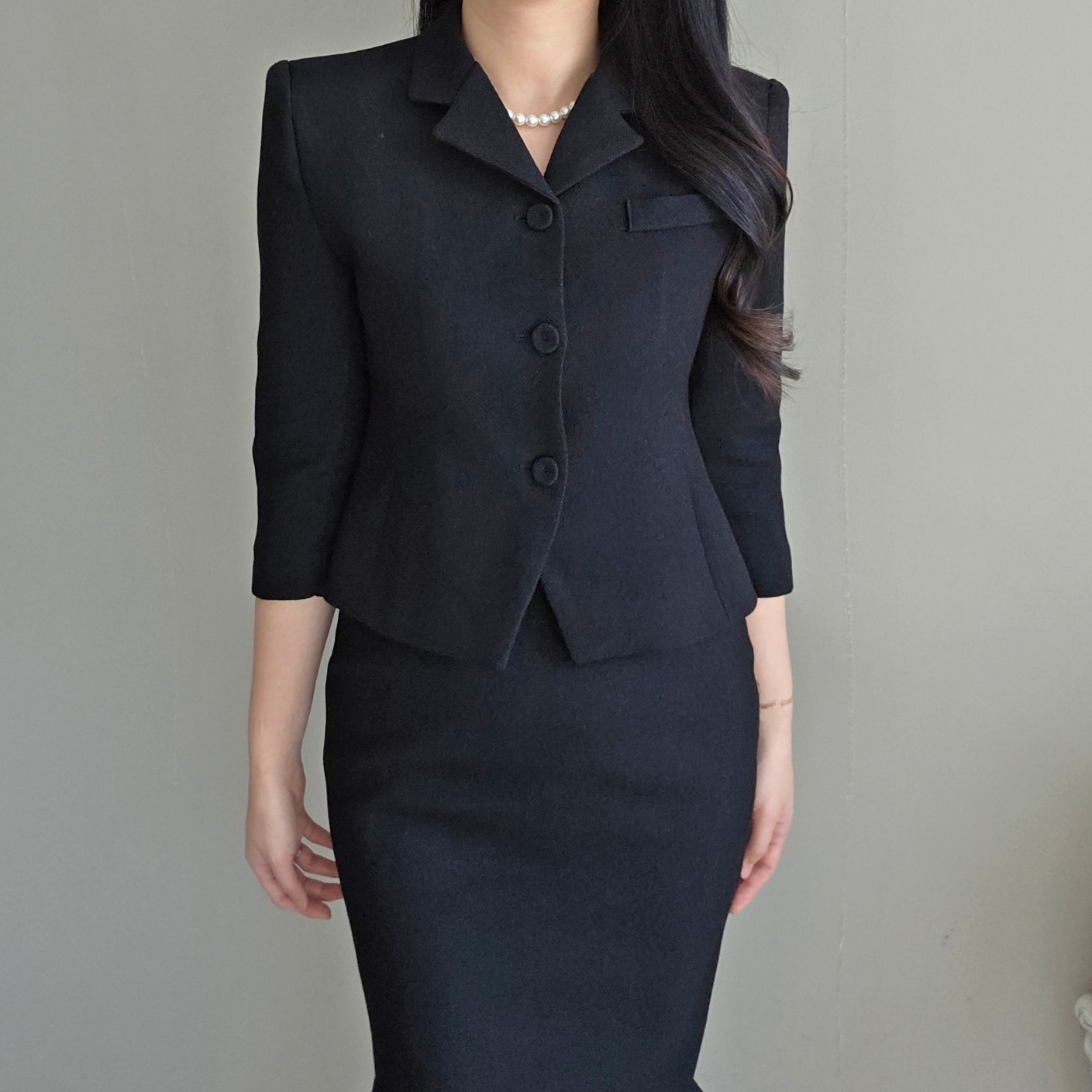 (단품, 세트가능) 라헨느 카라 슬림 숏 자켓 H 라인 하이웨이스트 롱 스커트 봄 투피스(2COLOR) 상세 이미지 29