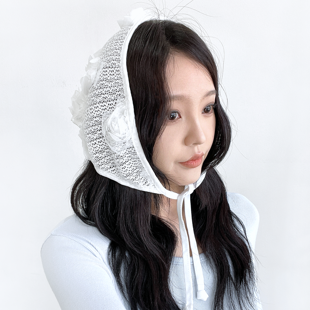 꽃 플라워 레이스 망사 헤어커치프 여성 여름 삼각 스카프 두건