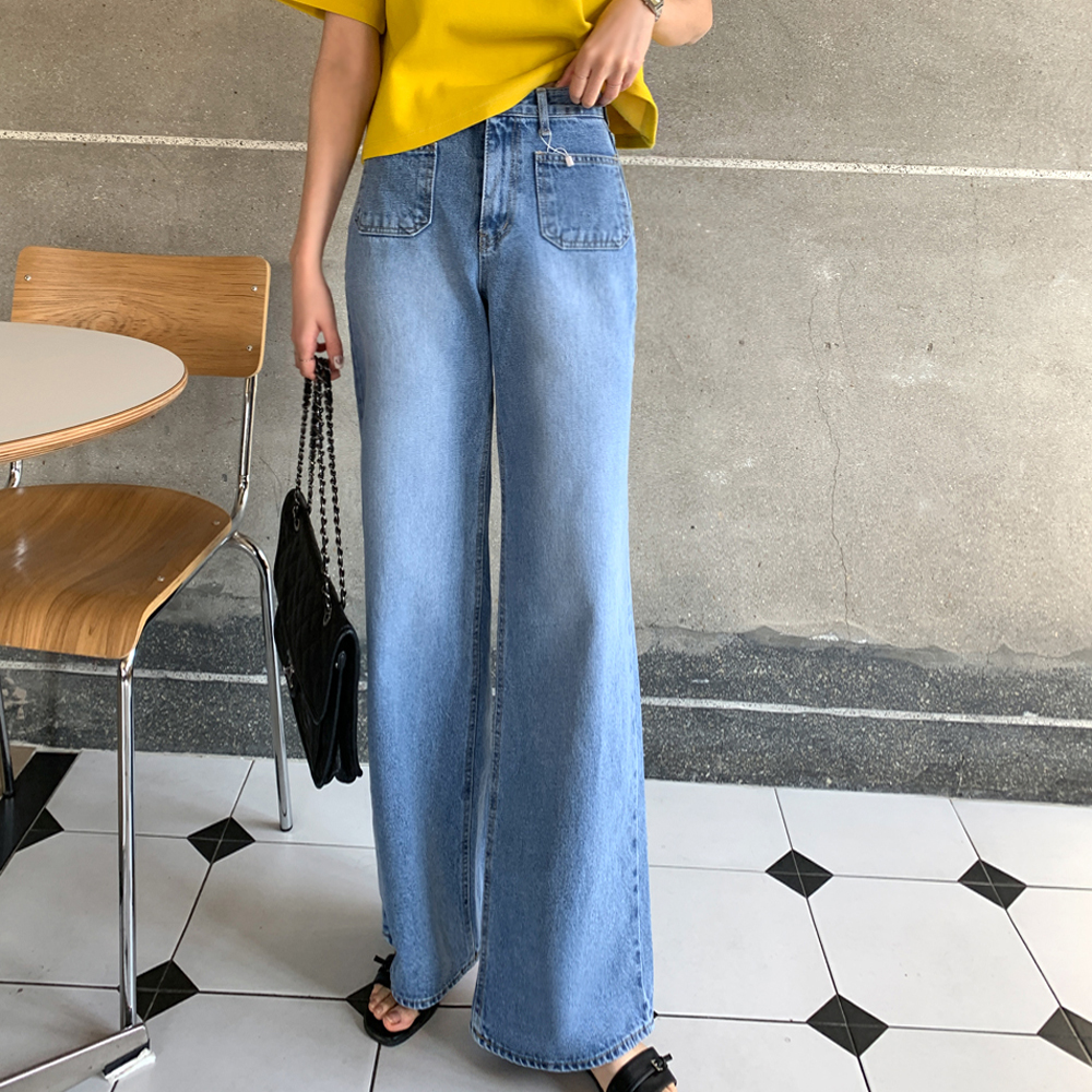 시리앙 포켓 와이드 세미 부츠컷 데님 팬츠