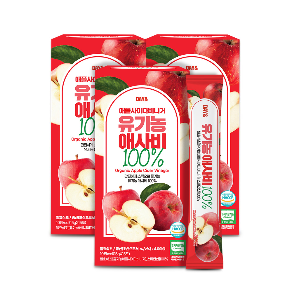 데이엔 유기농 사과식초 애플사이다비니거 애사비 스틱 15g 15포, 2개