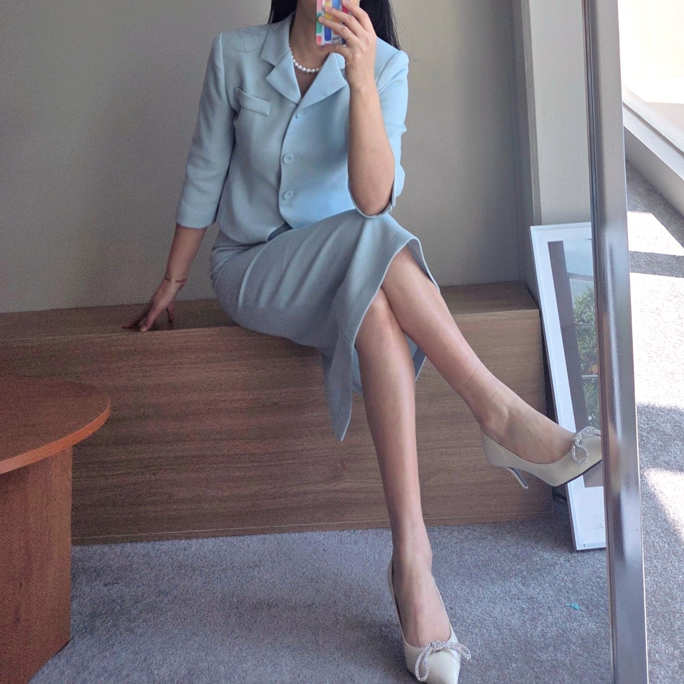 (단품, 세트가능) 라헨느 카라 슬림 숏 자켓 H 라인 하이웨이스트 롱 스커트 봄 투피스(2COLOR) 상세 이미지 18