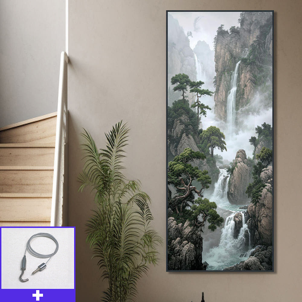 소나무 폭포 60x150cm 무광화이트 알루미늄 액자 대형그림 - 메인 이미지