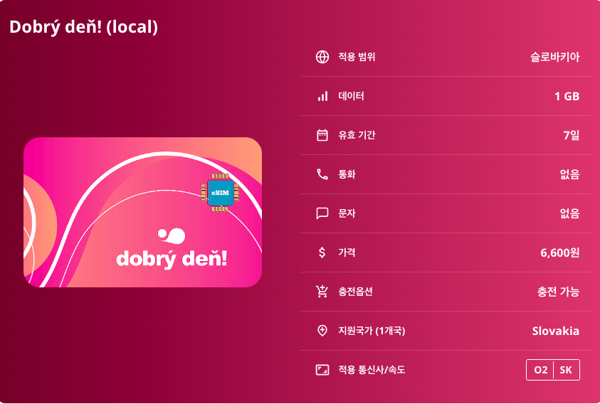 슬로바키아 로컬망 이심 eSIM O2 브라티슬라바 코시체 트르나바 프레쇼우 브라티슬라바 성 스피쉬 성 타트라 산맥 보이니체 성 이심통 - 상세 이미지 5