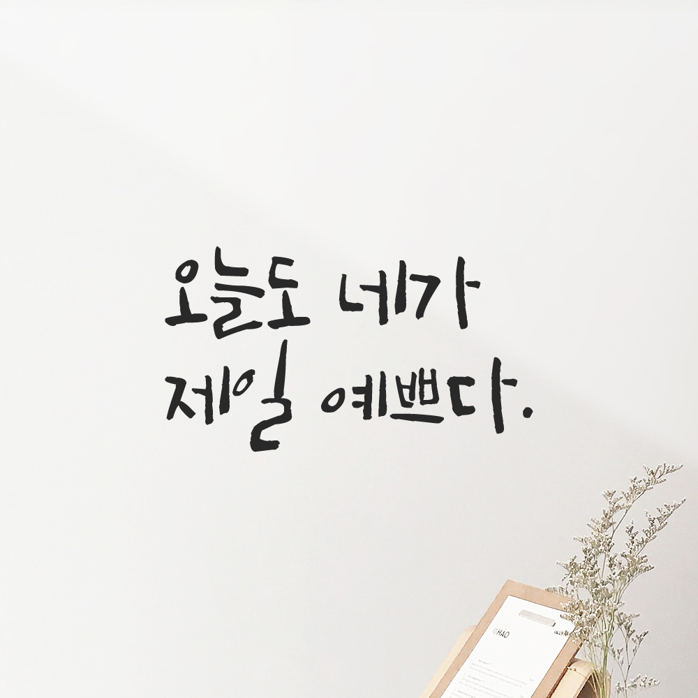 캘리그라피 레터링 스티커 오늘도 네가 제일 예쁘다 검정 S - 상품 이미지