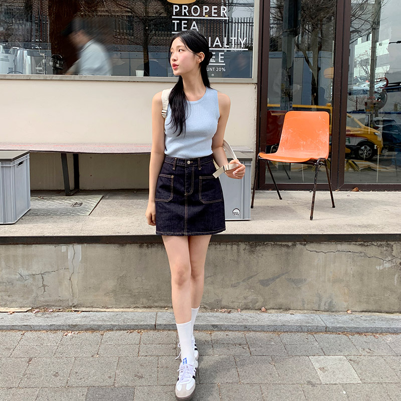 루틴 논페이드 생지 데님 미니 스커트 sk7221 - 상세 이미지 2