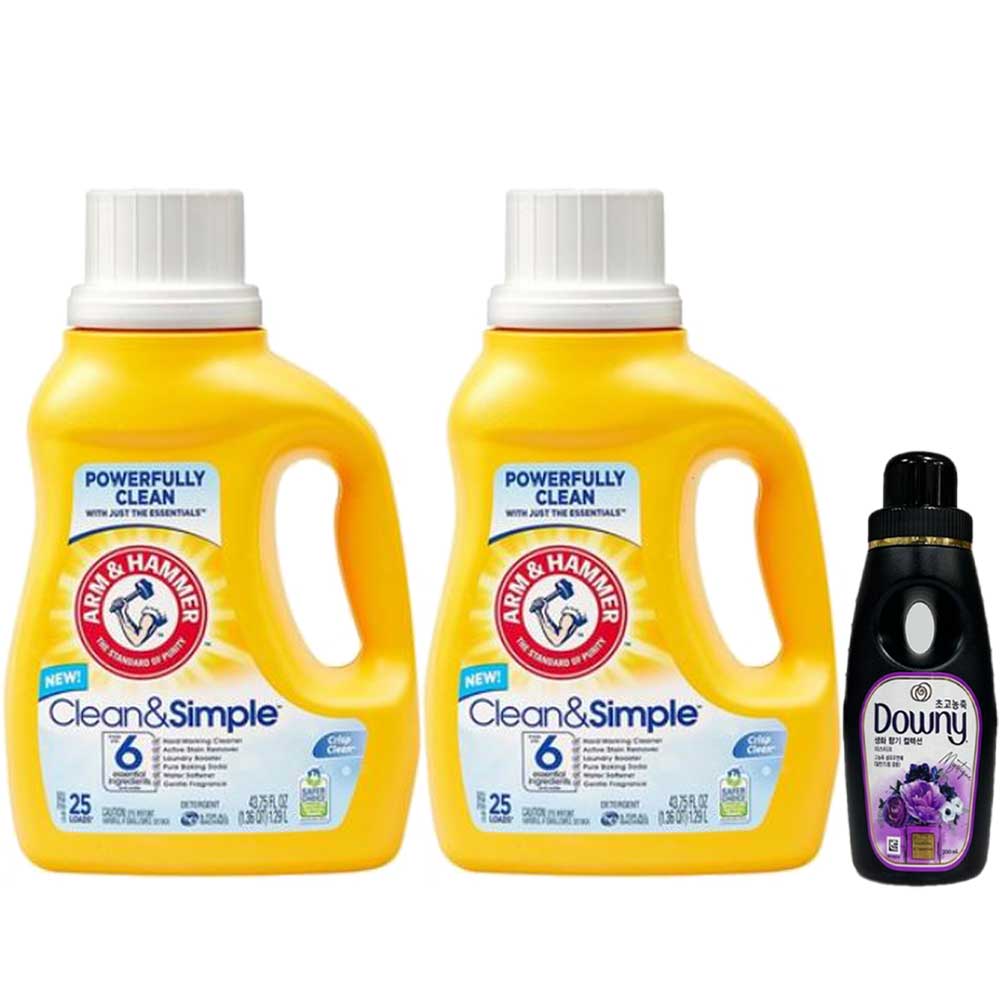 암앤해머 클린앤심플 세탁세제 1.29L 본품 2개 + 섬유유연제 200ml - 메인 이미지